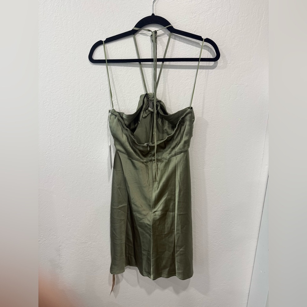 Reformation Sorrentine Silk Mini Dress Artichoke Green NWT Size 8 - Picture 7 of 10